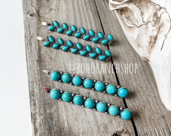 HAIR PIN 2 PIECE set| western hair pin clips barrette hair bling Bobby pin | turquoise wedding hair flower girl bridesmaids prom homecoming