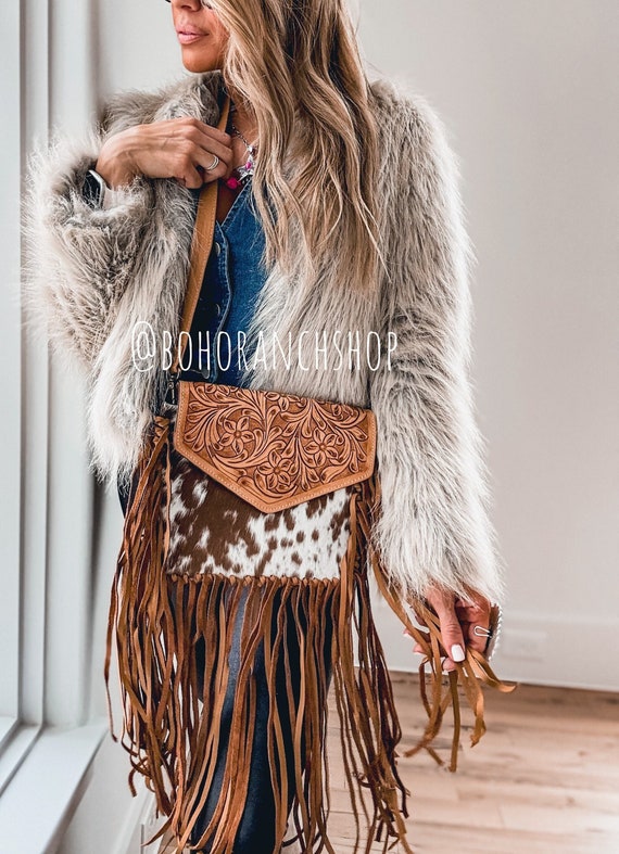 Western Genuine Leather Indian Head Cowgirl Crossbody Messenger Fringe  Purse Bag in 4 colors - Walmart.com