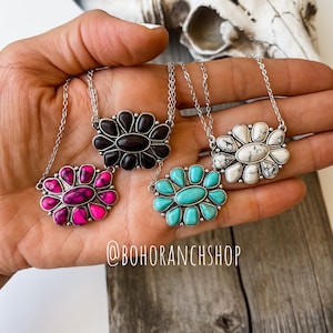 CONCHO NECKLACE SMALL Semi Stone concho  Pendant Necklace Southwestern Jewelry Western