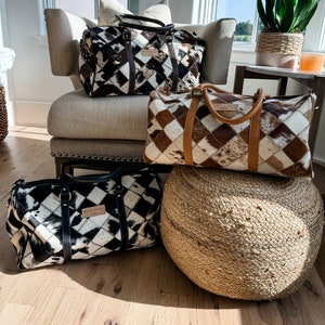 BOHO LUXE DUFFLE leather hair on cowhide duffel travel bag | Tote purse | diaper Bag Weekend Overnight hospital bag | boho ranch luxe image 5