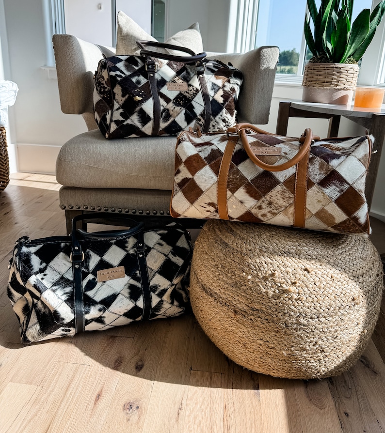 BOHO LUXE DUFFLE leather hair on cowhide duffel travel bag | Tote purse | diaper Bag Weekend Overnight hospital bag | boho ranch luxe image 5