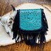 RESTOCKED | LASER CUT purse - small - turquoise black Western Genuine Tooled Leather Crossbody Messenger Fringe Purse Bag Western Rodeo