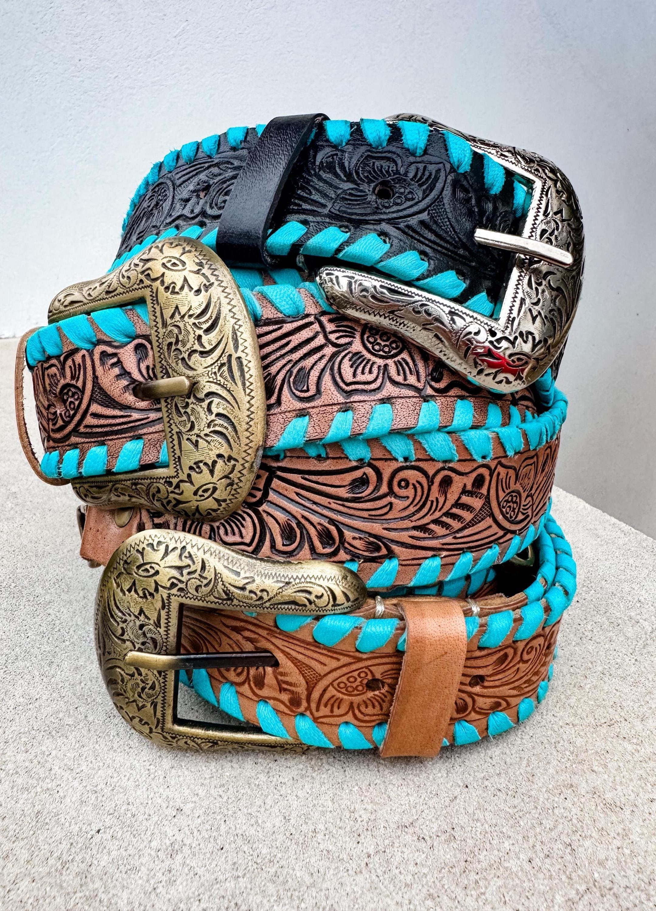 TOOLED PURSE STRAP | Western Tooled Leather Purse strap | crossbody messenger purse bag camera bag strap turquoise edge