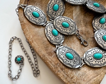 Vintage Silver Concho Belt,chain Link Belt,bohemian Style  display picture 2