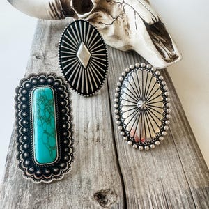 LARGE CONCHO RING | Oversized Oval Western Ring | Statement Ring - adjustable -  southwestern