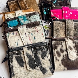 COWHIDE WRISTLET WALLET Genuine hair on Cowhide Credit Card Holder Change Coin Pouch cash gift idea Gifts For Her Him image 2