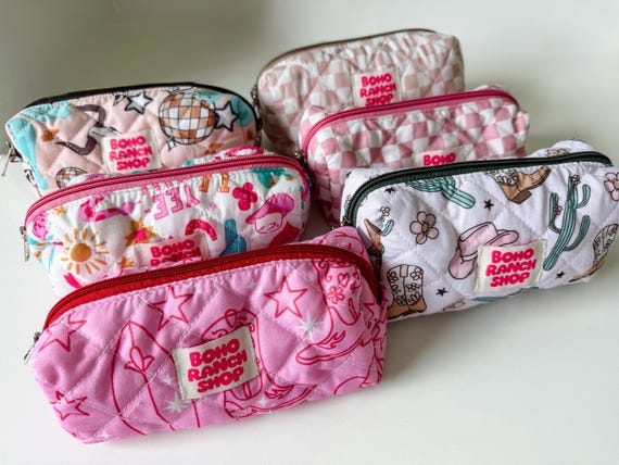 Western Zippered Pouch, Quilted Pencil Case, Makeup Bag, Pen Pouch, Cosmetic Bag, School Supplies Organizer, Cowgirl Gift, Travel Pouch