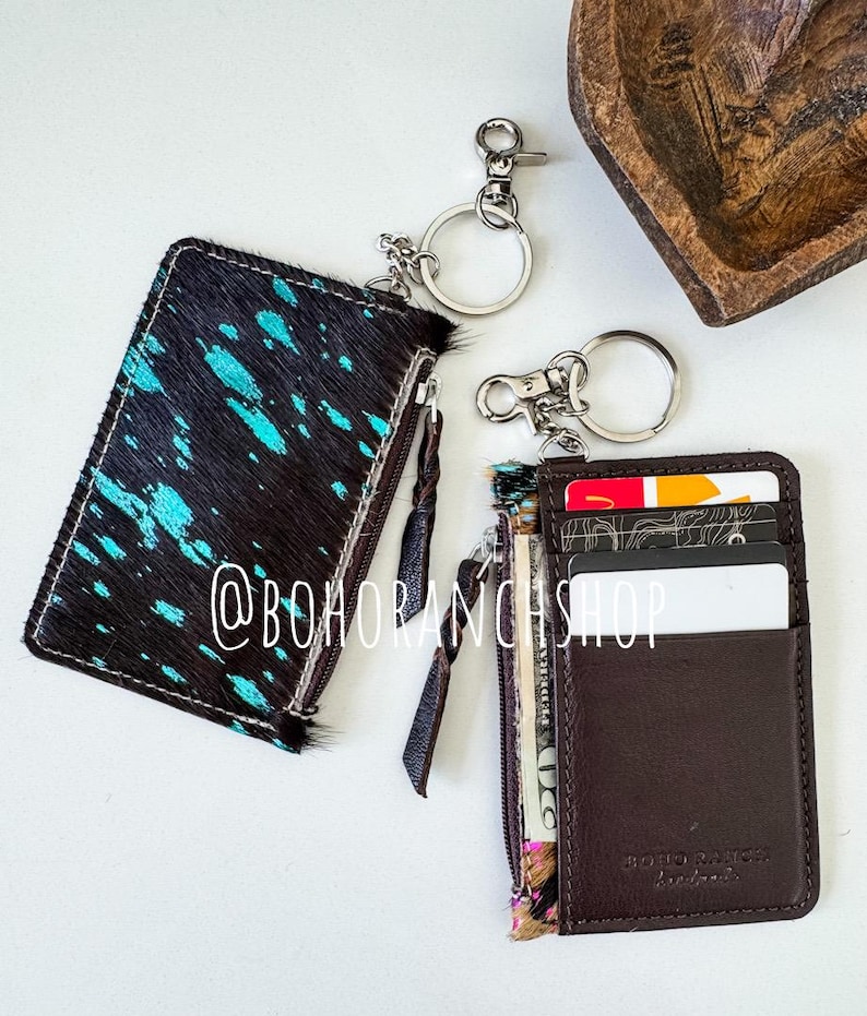 Cowhide Keychain Wallet | Genuine Hair-On Hide | Card & Cash Holder | Coin Pouch | Several Colors Available | Gifts for Her or Him | Western image 8