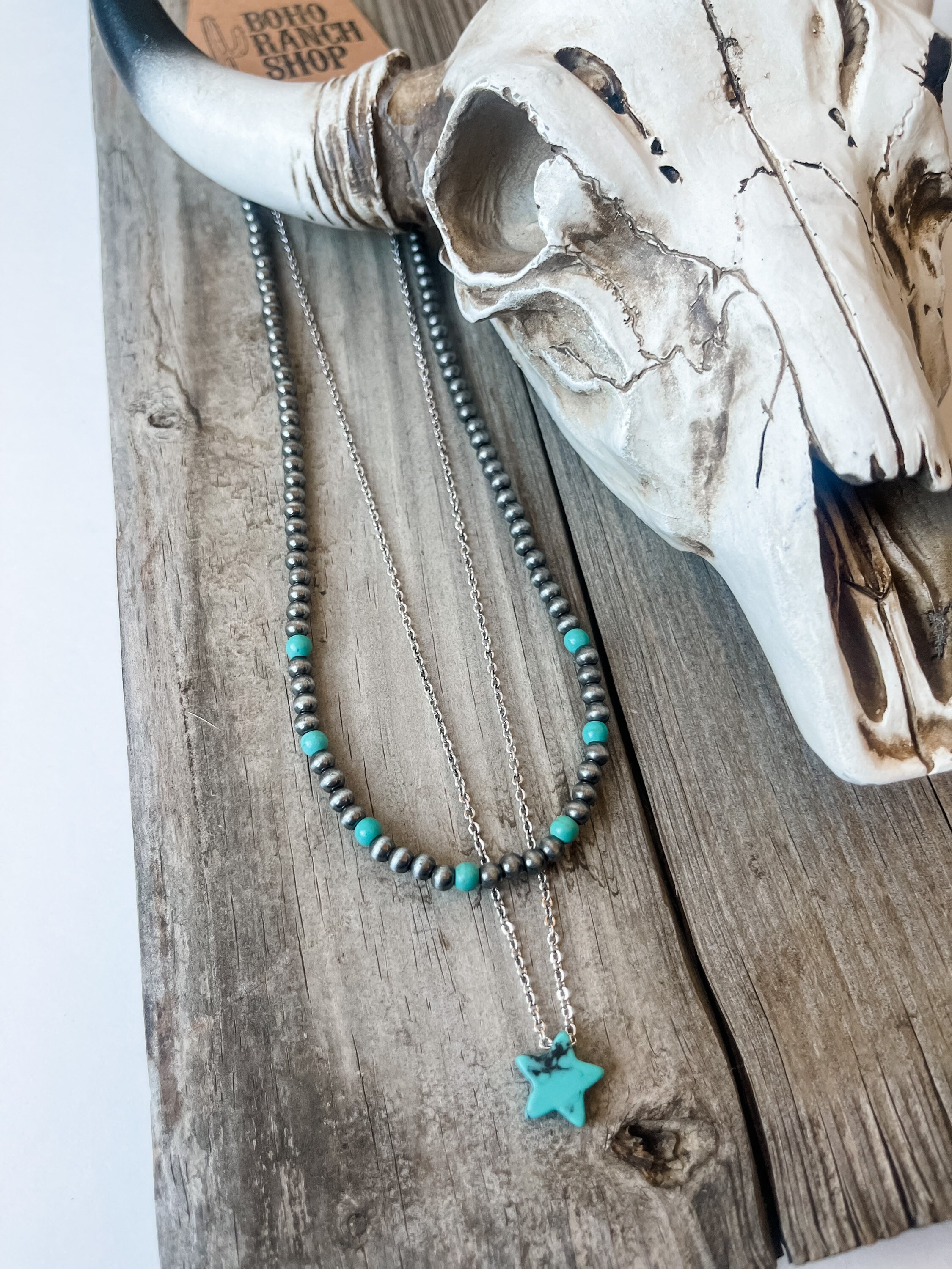 ANGLEQUEEN Western Necklaces For Women - Turquoise Layered Chain With Cowgirl Pendants
