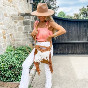 THE HARPER - CROSSBODY Western Tooled Leather Cowhide Fringe Tassel clutch crossbody | Messenger Hand tooled Purse Bag Western Rodeo