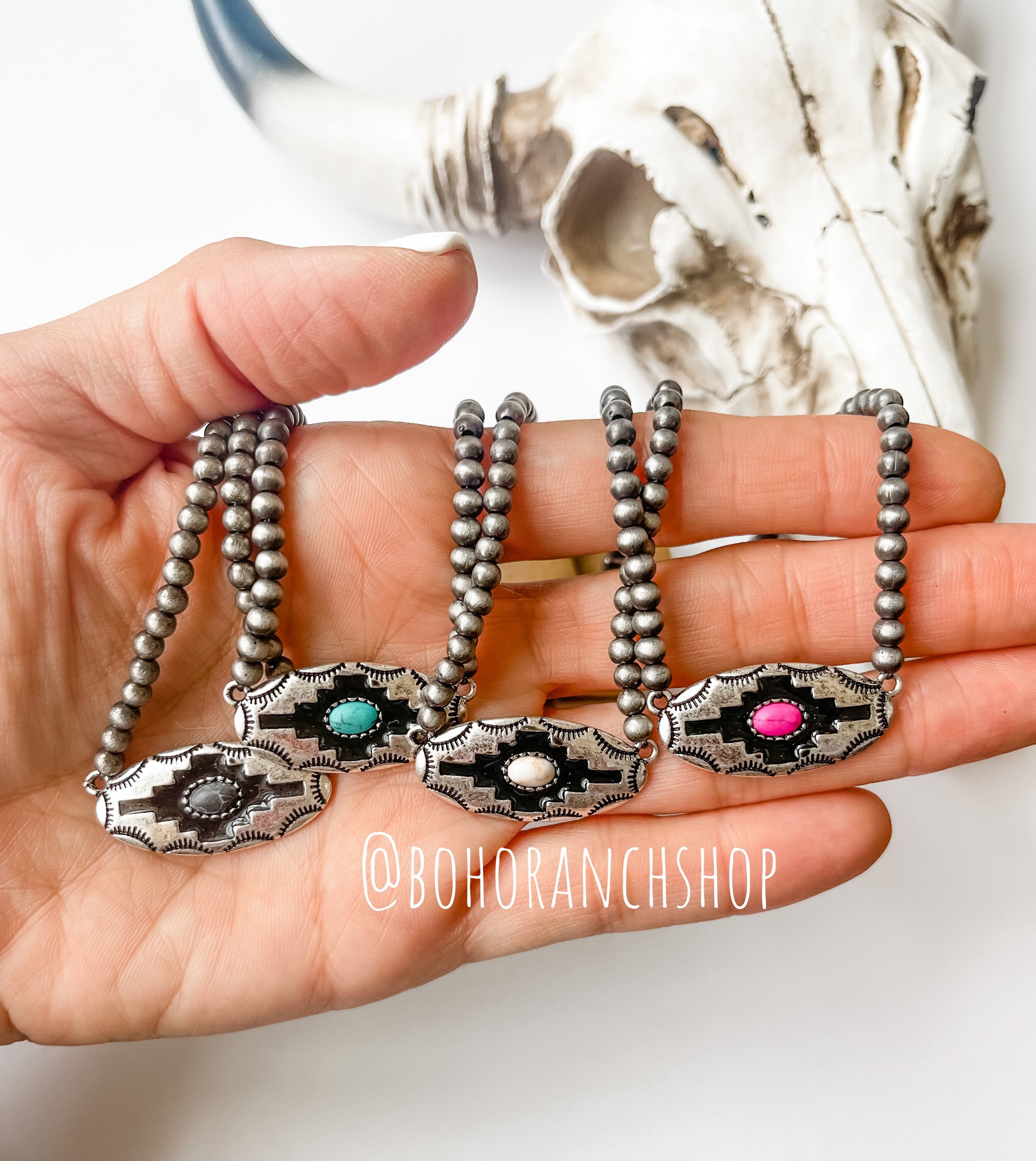 AZTEC BEAD CHOKER Western Pendant Necklace | White Buffalo Turquoise black Southwestern Jewelry Western