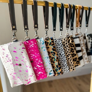 COWHIDE WRISTLET WALLET Western Genuine Hair on Fur Cowhide envelope Wristlet Clutch Wallet | exotic Animal print Purse Handbag | gift idea