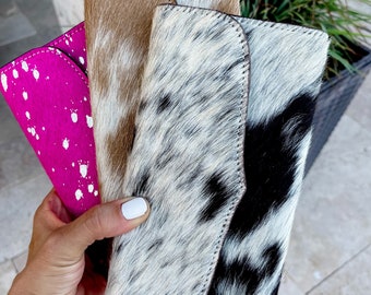 COWHIDE WALLET | Double sided hair on fur | 100 % Genuine Leather Cowhide | Credit Card cash Check book Holder gift idea | Gifts For Her Him