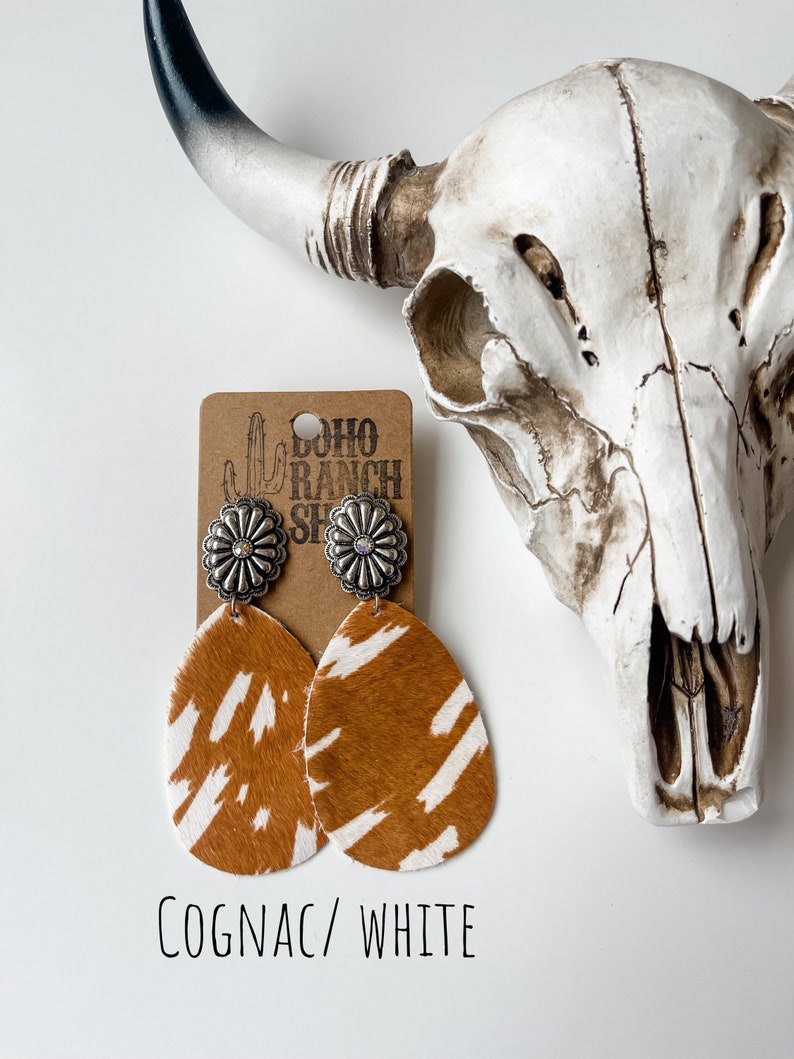 COWHIDE TEARDROP CONCH Earrings Genuine Leather Cowhide Fur Etsy