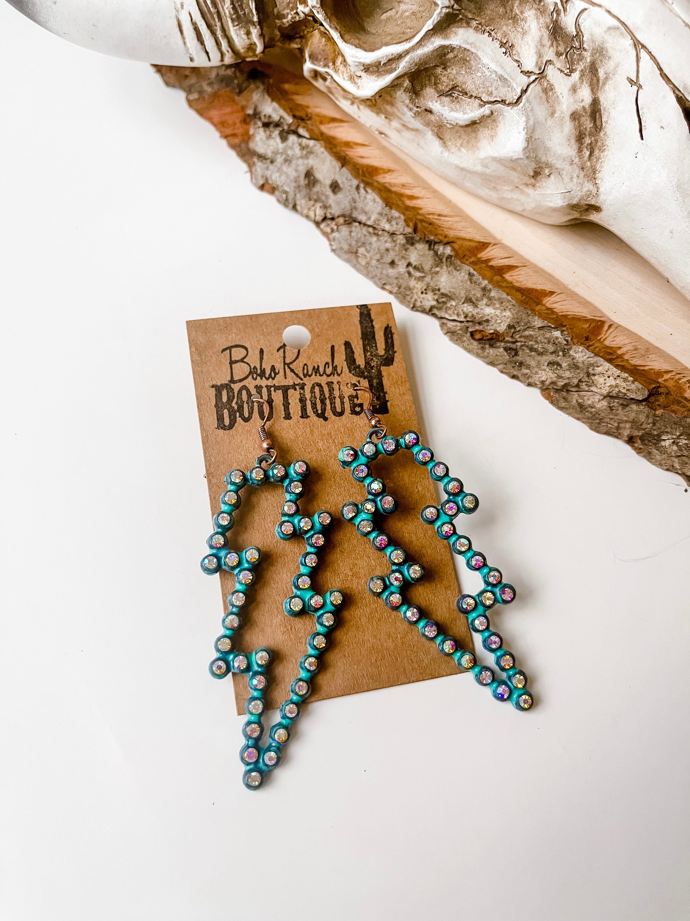 Metal Thunder lightning bolt rhinestone Earring Turquoise | Silver tone hardware | fashion | earrings | FREE SHIPPING