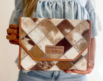 BOHO LUXE PADFOLIO iPad portfolio tech computer sleeve | western genuine hair on cowhide cover case leather | work bag, case messenger bag