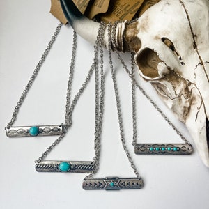 METAL BAR NECKLACE Western Turquoise semi stone Southwestern Jewelry Western image 6