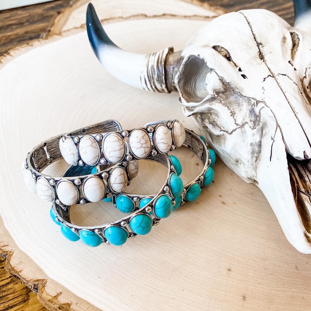 CUFF STONE BRACELET White Buffalo Turquoise Southwestern Western