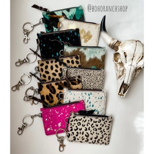 LLAVERO / Llavero de pelo genuino sobre piel de vaca, tarjetero, monedero, cambio, estampados de animales, idea de regalo, regalo para ella y él