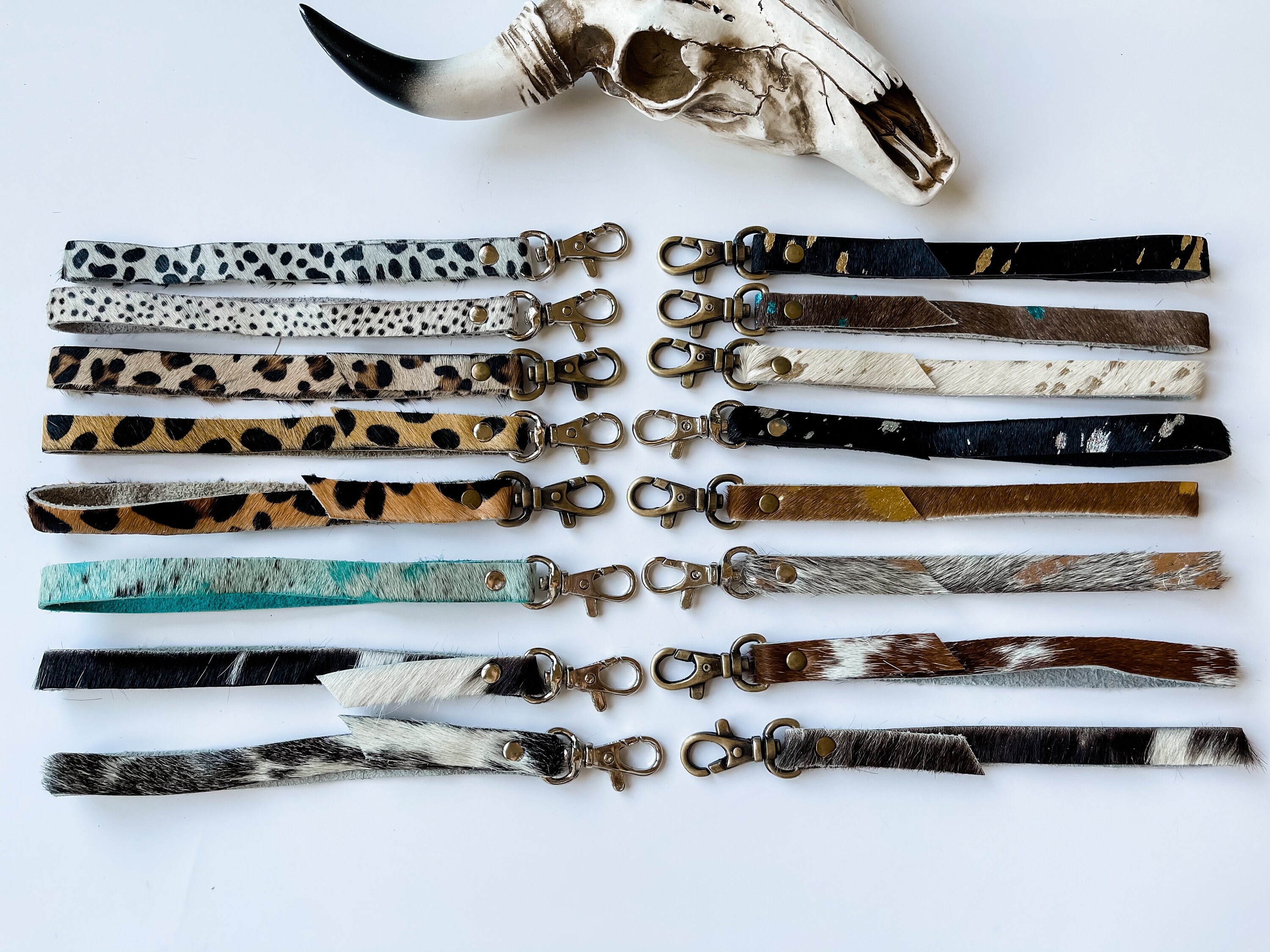 Western hair on cowhide skinny keychain | wristlet key chain  | leather hairon cowhide cowhide llavero | FREE SHIPPING