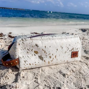 XL COWHIDE TOILETRY bag Genuine Hair On cowhide | Leather hair tools makeup bag travel toiletry pouch western shaving cosmetics