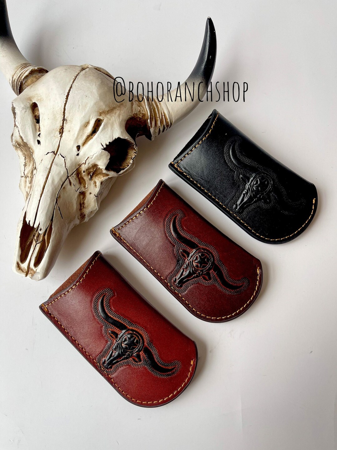 LEATHER LONGHORN POCKET Knife Sheath Genuine Leather Case Pocket