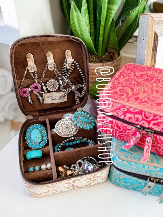 COWHIDE JEWELRY BOX | Storage Travel Case | Leather Tooled Leather