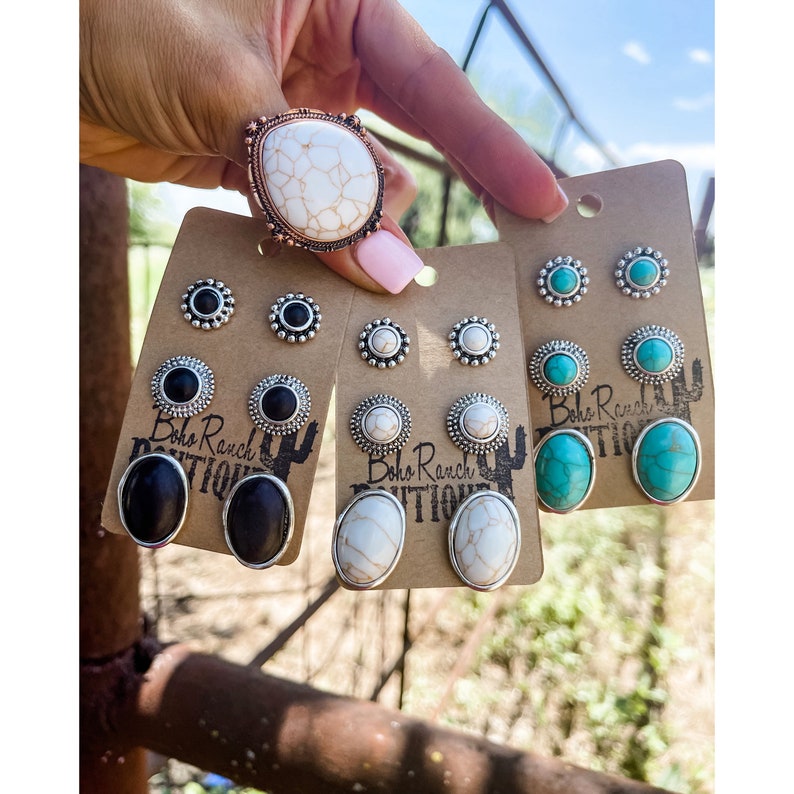 3 Pair Western Southwestern Jewelry Set Earring Earrings Studs Etsy