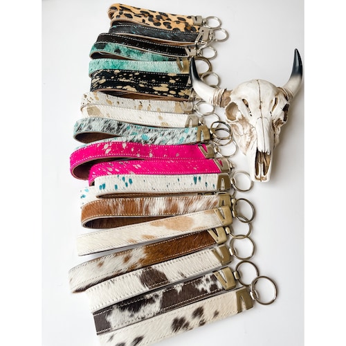 Cowhide Wristlet Keychain Etsy