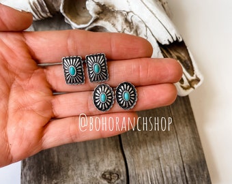 MINI CONCH STUD earrings - turquoise Western Conch Stone Post Earring earrings | southwestern jewelry Studs | stud | jewelry navajo