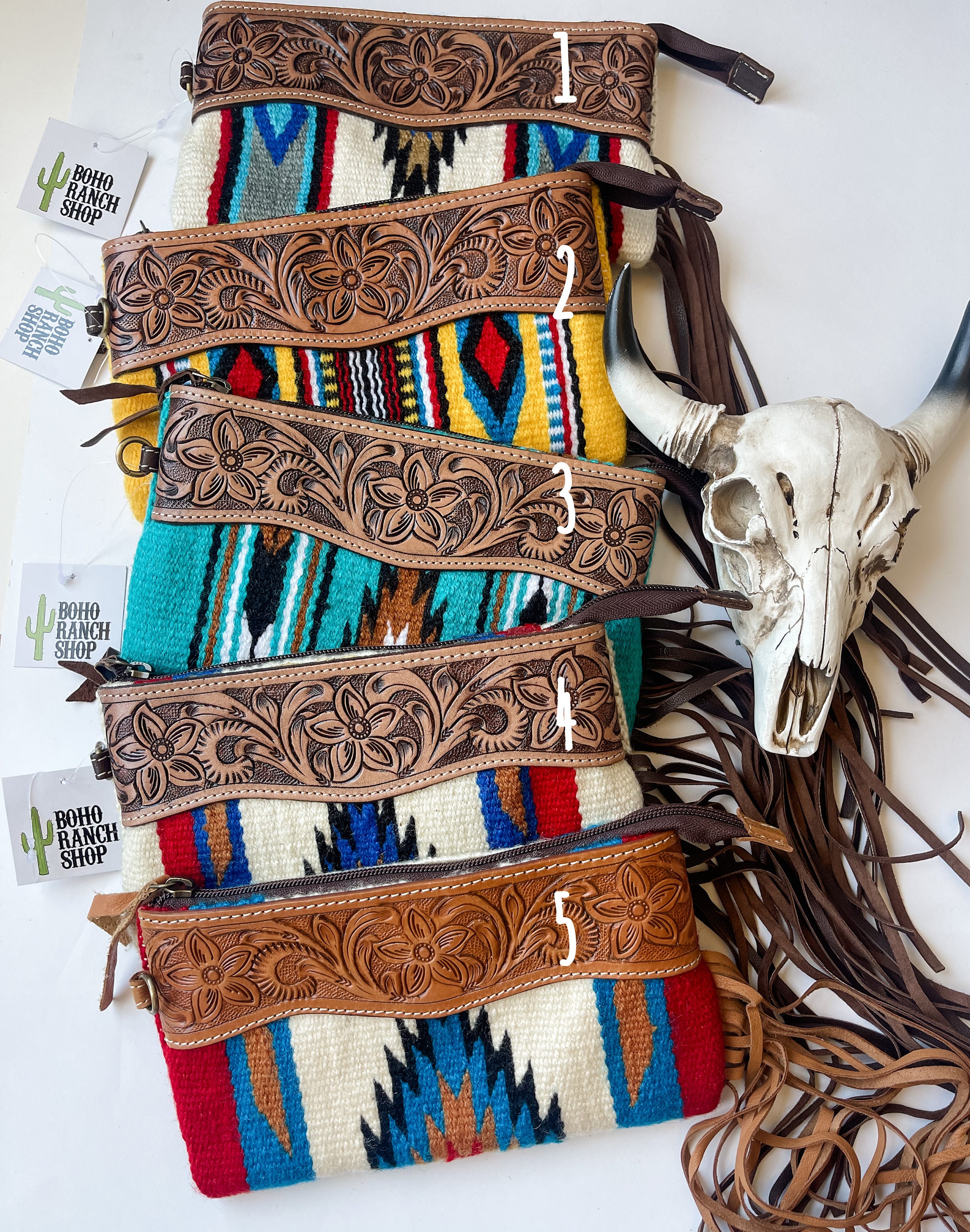 AZTEC TOOLED LEATHER Wristlet | Western Aztec Clutch Bag Purse Hand ...
