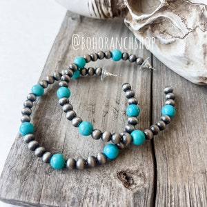 HOOP BEAD EARRINGS  - Western statement earrings - earrings turquoise colored stone Navajo style rodeo cowgirl