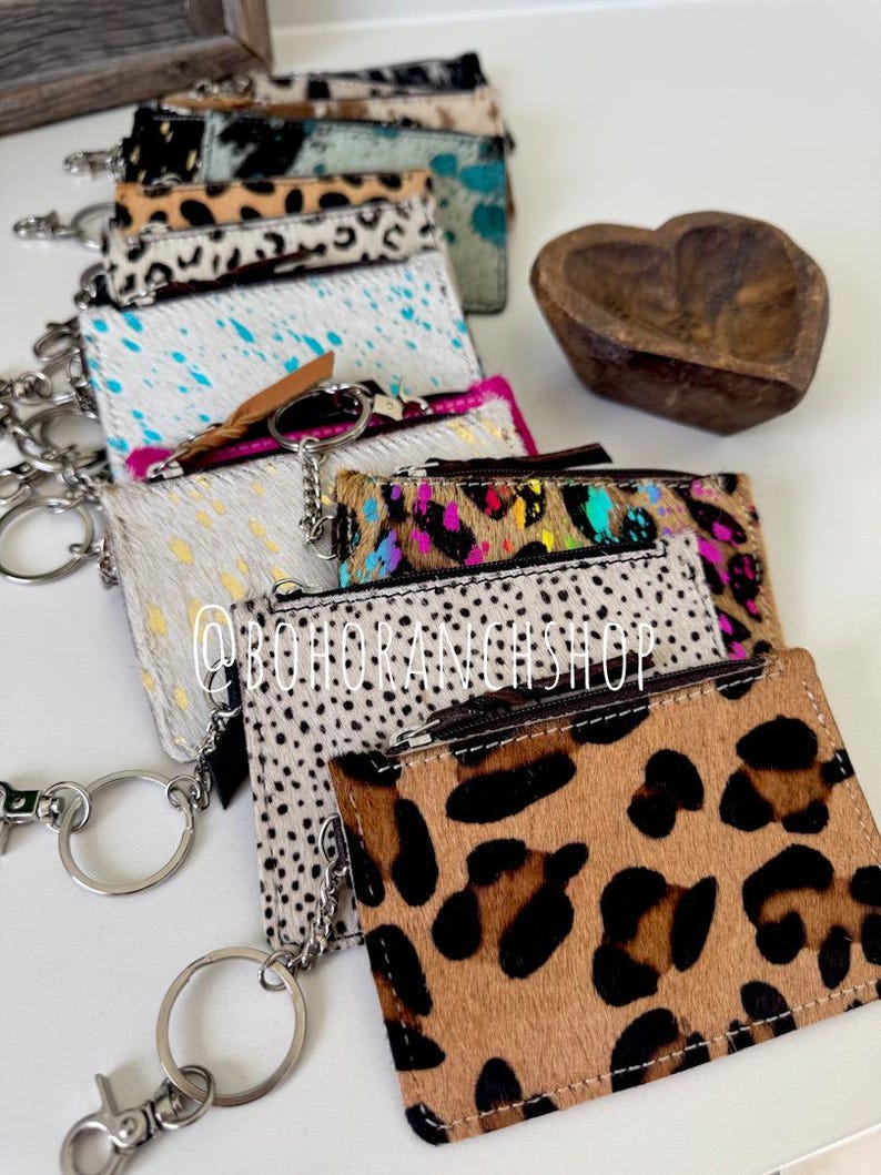 Cowhide Keychain Wallet | Genuine Hair-On Hide | Card & Cash Holder | Coin Pouch | Several Colors Available | Gifts for Her or Him | Western image 7