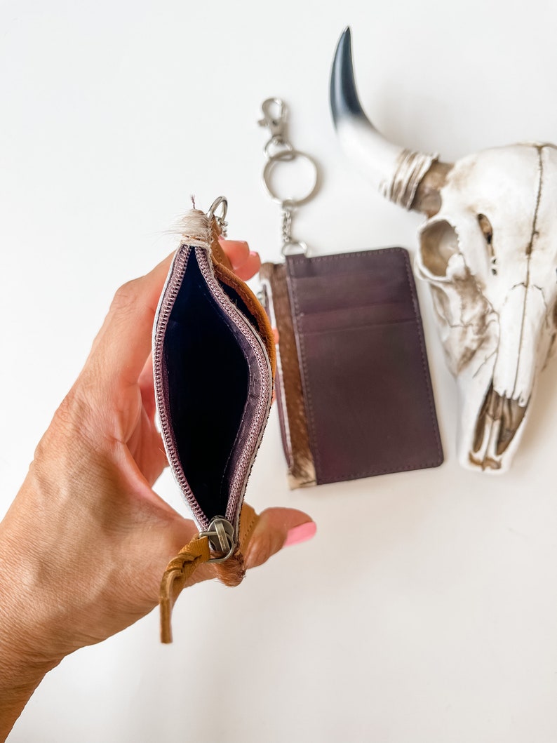 KEYCHAIN WALLET Genuine Hair on Cowhide Keychain Credit Card Etsy