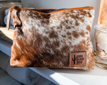 COWHIDE MAKEUP BAG Genuine Hair On makeup bag travel toiletry pouch western shaving cosmetics