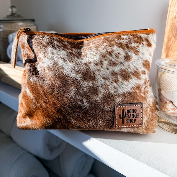 COWHIDE MAKEUP BAG Genuine Hair On makeup bag travel toiletry pouch western shaving cosmetics