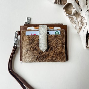 COWHIDE WRISTLET WALLET Genuine hair on Cowhide Credit Card Holder Change Coin Pouch cash gift idea Gifts For Her Him image 6
