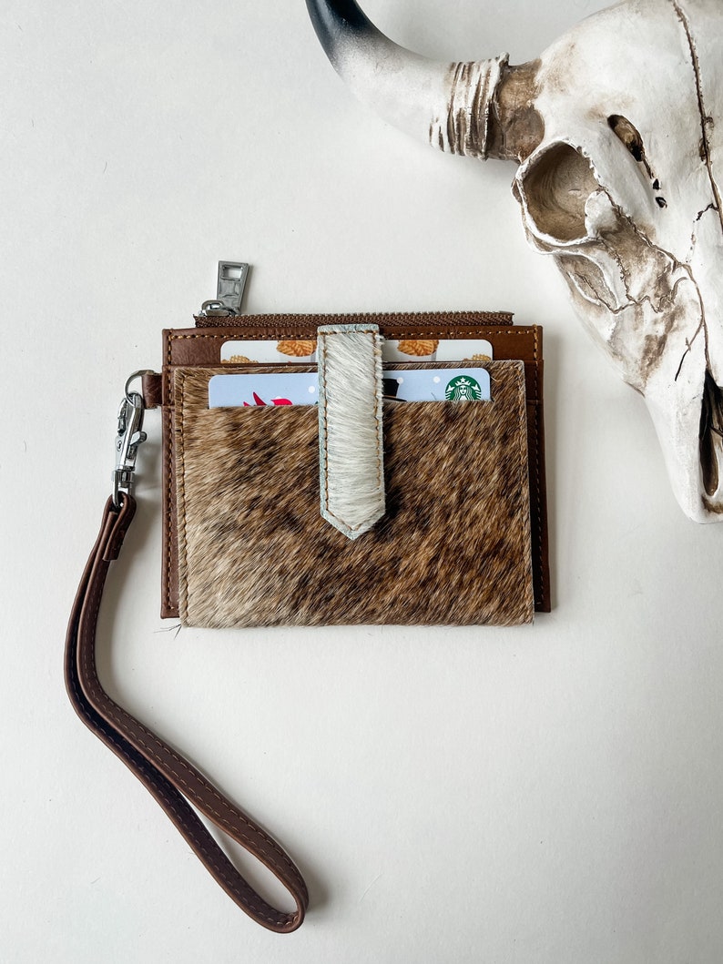 COWHIDE WRISTLET WALLET Genuine hair on Cowhide Credit Card Holder Change Coin Pouch cash gift idea Gifts For Her Him image 6