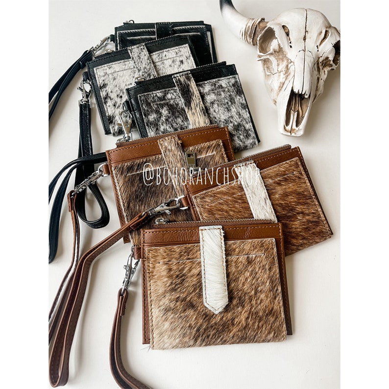 COWHIDE WRISTLET WALLET Genuine hair on Cowhide Credit Card Holder Change Coin Pouch cash gift idea Gifts For Her Him image 1