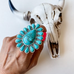 STATEMENT BIG RING | Oversized Western Ring | Statement Ring - adjustable ring -  southwestern turquoise colored stone
