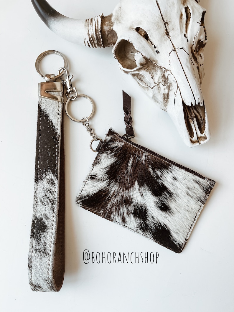 KEYCHAIN WALLET Genuine Hair on Cowhide Keychain Credit Card Etsy
