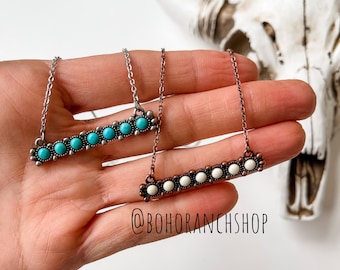 BEADED BAR NECKLACE | Western Turquoise white semi stone Southwestern Jewelry Western