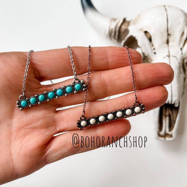 BEADED BAR NECKLACE | Western Turquoise white semi stone Southwestern Jewelry Western