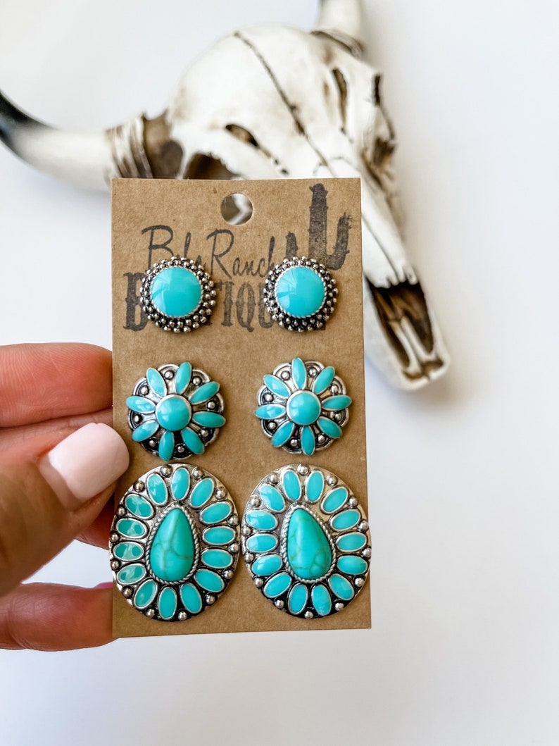 3 Pair Western Southwestern Jewelry Set Earring Earrings Studs Etsy