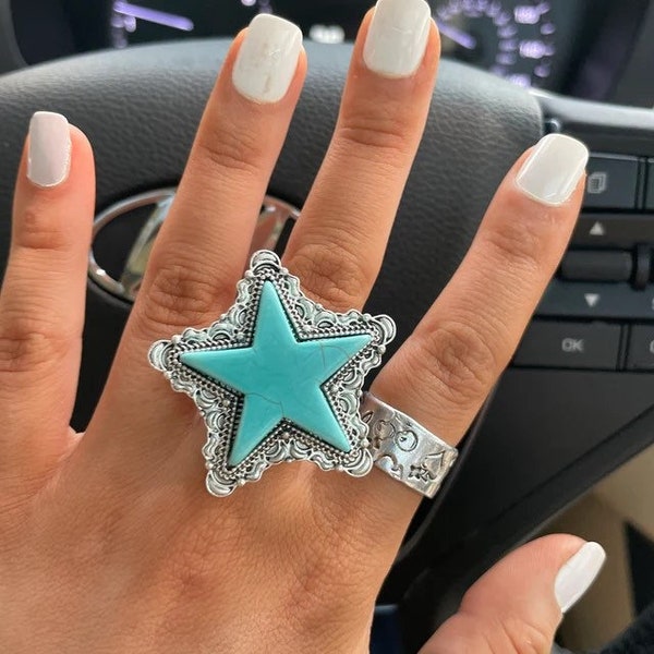 STAR RING Western Stone turquoise colored Ring adjustable | gift idea | anilo | accessories | jewelry