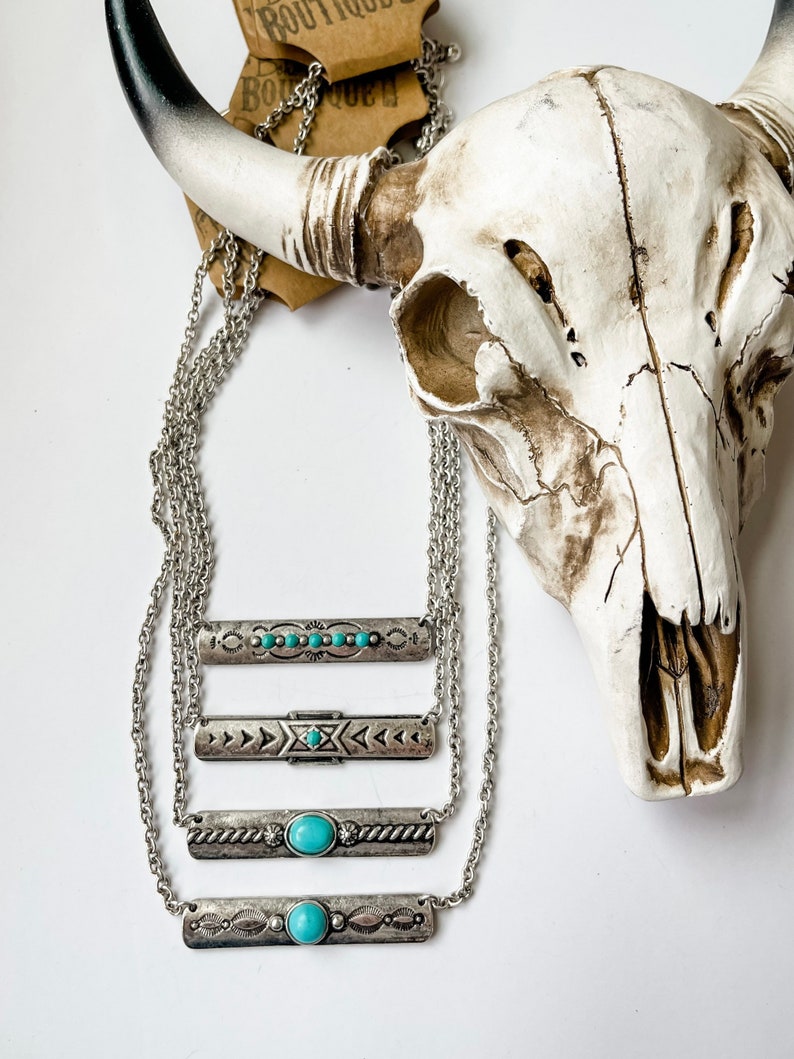 METAL BAR NECKLACE Western Turquoise semi stone Southwestern Jewelry Western image 1