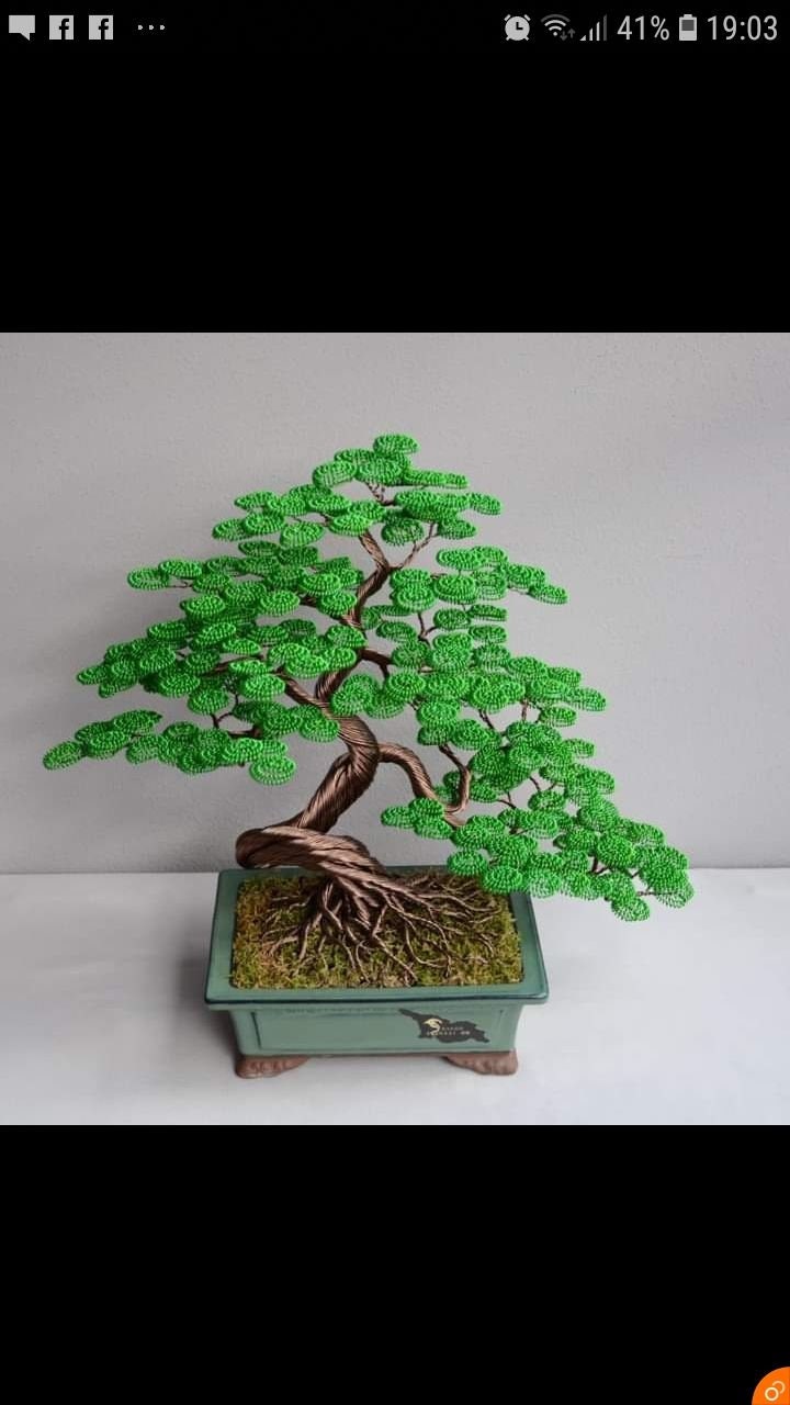 Raíces Wire Tree Bonsai Green Leaves