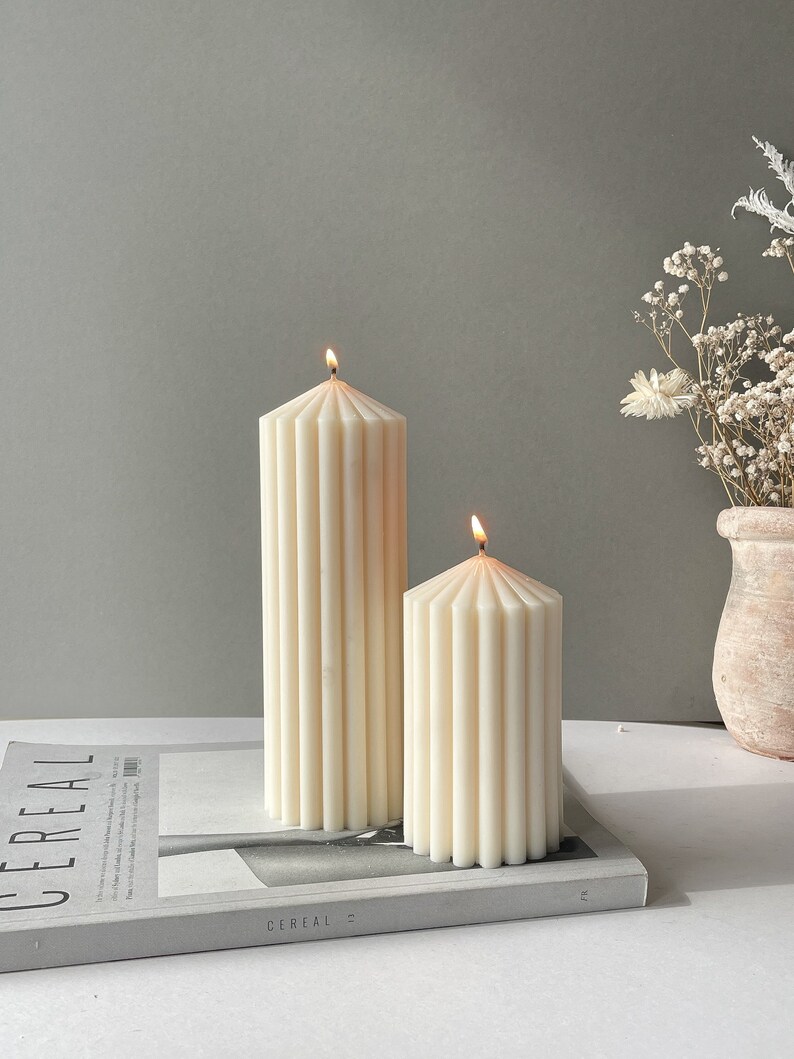 Ribbed Pillar Candles Small and Large Thick Candle Striped Etsy UK