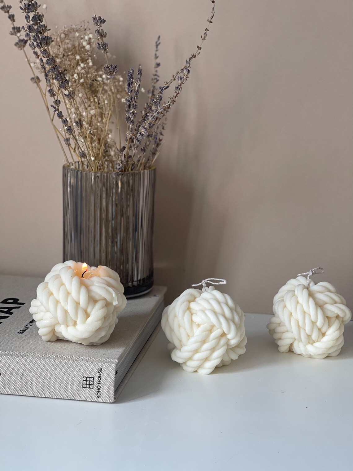 Large Knot Candle Rope Ball Tied up Yarn twisted Candle Etsy