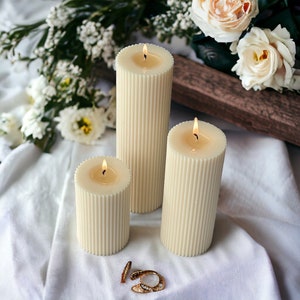 Ribbed Pillar Candle, Thick Column Candle Set, Decorative Pillar Candles, Elegant Wedding Decor, Spring Home Decor